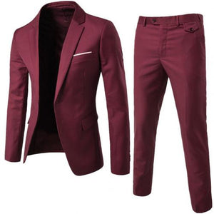 2Pcs/Set Men Suit Plus Size Men Solid Color Long Sleeve Lapel Slim Button Business Suit Work clothes Business suits