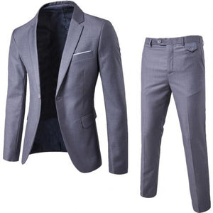 2Pcs/Set Men Suit Plus Size Men Solid Color Long Sleeve Lapel Slim Button Business Suit Work clothes Business suits