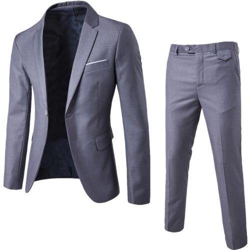 2Pcs/Set Men Suit Plus Size Men Solid Color Long Sleeve Lapel Slim Button Business Suit Work clothes Business suits